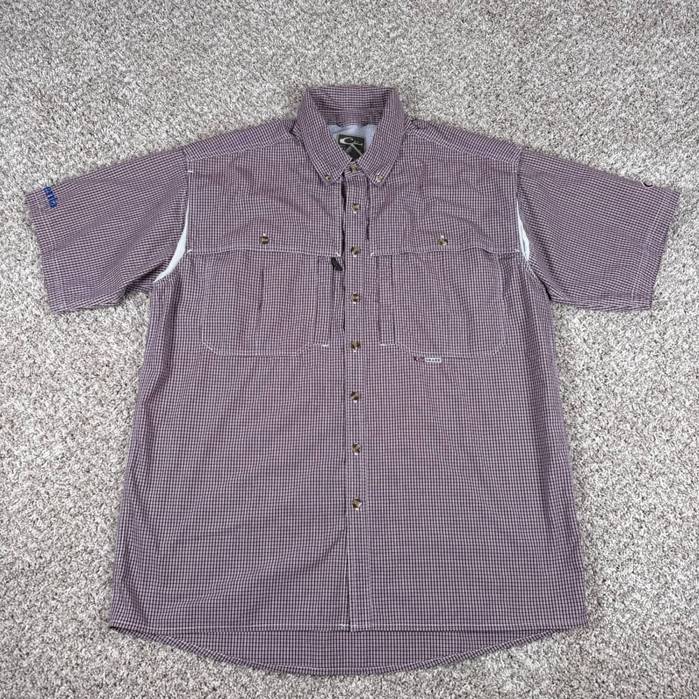 Drake Shirt Mens‎ L Burgundy Check Short Sleeve Button Down Fishing Waterfowl